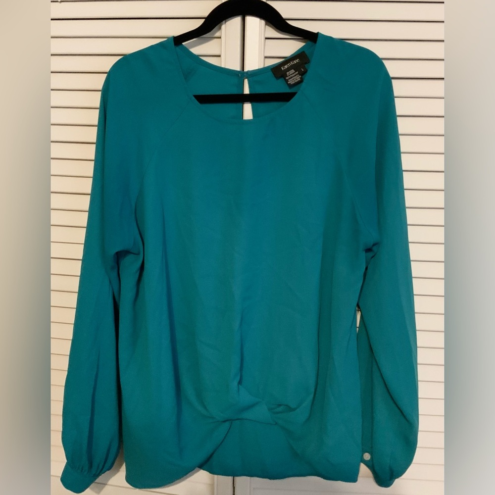 Karen Kane Teal Blouse with Long Sleeves
